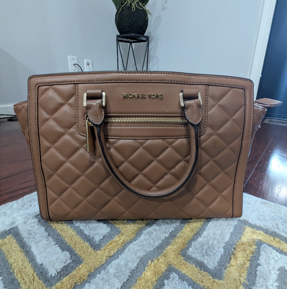 Michael Kors Quilted Leather Selma Satchel Bag - Walnut Brown